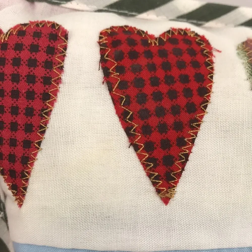 Vintage Christmas Small Patchwork Pillow Snowman Angel Tree Hearts 8''x6.5''
